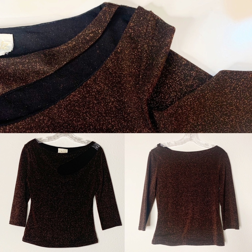 Vintage Caché Top Copper Metallic Front Cutout Design Women’s Size Small